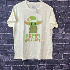 Star Wars Women's Large Baby Yoda " Happy Holidays"  Short Sleeve Graphic